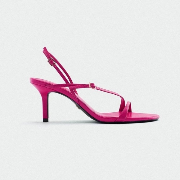 NWT Zara Fuchsia Strappy Leather Heeled Sandals. Size 10 - Picture 1 of 11